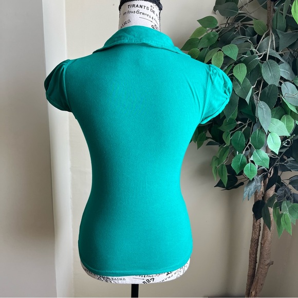 Vixen Short Sleeve Button Detail Collared Polo Shirt Green Sz M - Picture 10 of 16